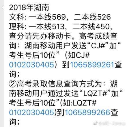 2018年湖南高考分数线公布：一本文科569分 一本理科513分