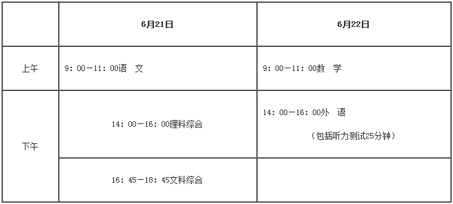 2019年河北邢台中考时间：6月21日至6月22日