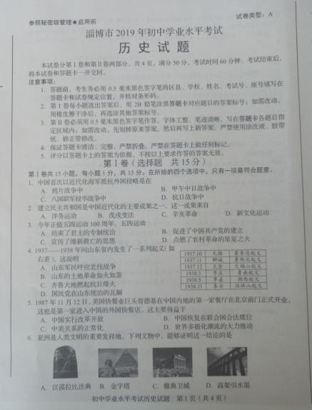 2019��ɽ���Ͳ��п���ʷ���⡾�ѹ�����