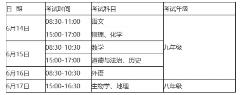 2021年安徽中考时间6月14日17日