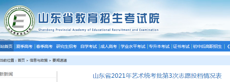 2021年山东艺术统考批第3次志愿投档情况表
