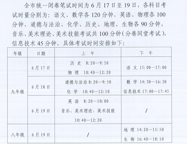 湖南怀化中考时间2022具体时间科目安排：6月17日-19日