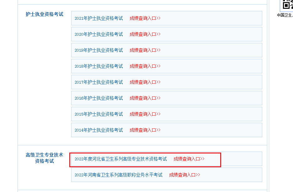 2022年河北卫生系列高级专业技术资格考试成绩查询入口已开通【附合格分数线】