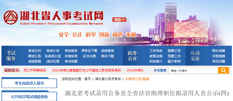 2022年湖北省考试录用公务员全省法官助理职位拟录用人员公示(四)