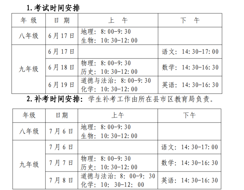 湖南株洲中考时间2023年时间表：6月17日-19日 中考总分850