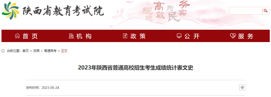 2023年陕西省普通高校招生考生成绩统计表（文史）