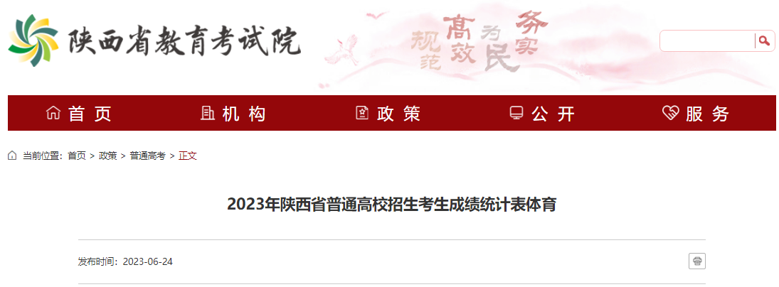 2023年陕西省普通高校招生考生成绩统计表（体育）