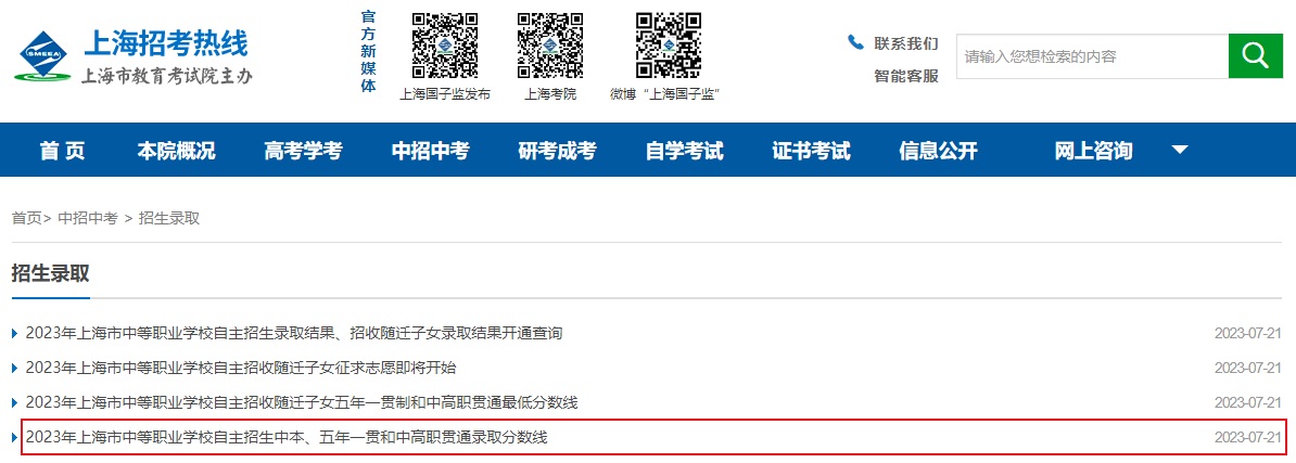 2023年上海市中等职业开云kaiyun(中国)校自主招生中本、五年一贯和中高职贯通录取分数线