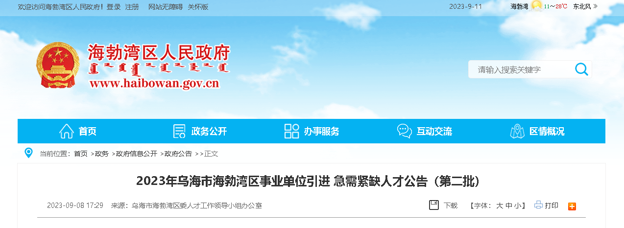 2023内蒙古乌海市海勃湾区卫生健康系统专业技术人才引进38人简章（(第二批）