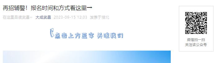 2023年湖北武汉市公安局武昌区分局招聘勤务辅警20名公告（9月22日报名截止）