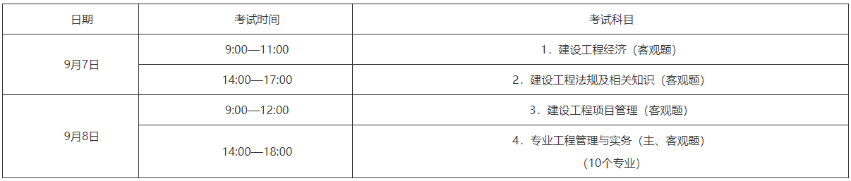 2024年山西一建考试时间及考试科目（9月7日-8日）