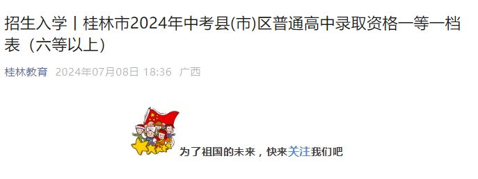 2024年广西桂林市中考县(市)区普通高中录取资格一等一档表（六等以上）