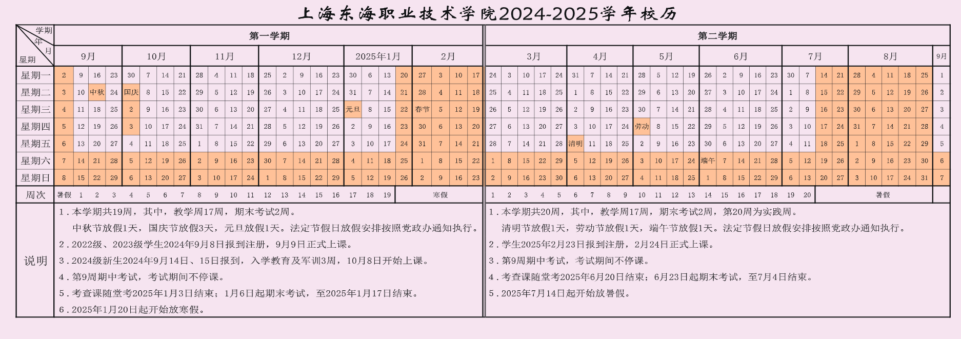 上海东海职业技术开云kaiyun(中国)院2024-2025开云kaiyun(中国)年春季开云kaiyun(中国)期校历  7月14日放暑假