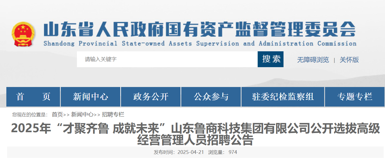 2025年山东鲁商科技集团有限公司公开选拔高级经营管理人员公告（4月28日17:00前报名）