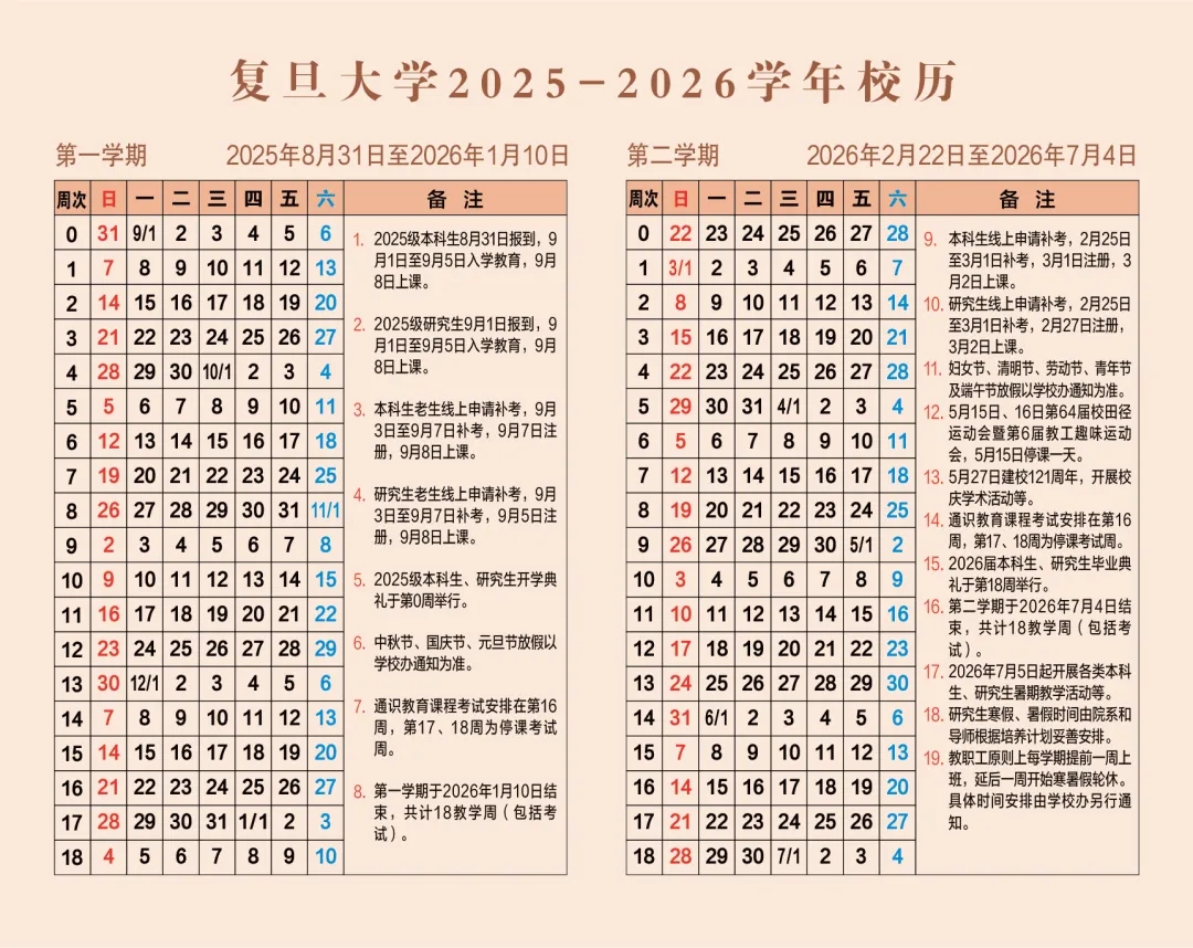 上海复旦大开云kaiyun(中国)2025-2026开云kaiyun(中国)年校历