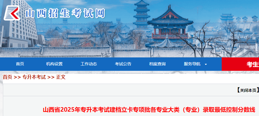山西2025年专升本考试建档立卡专项批各专业大类（专业）录取分数线