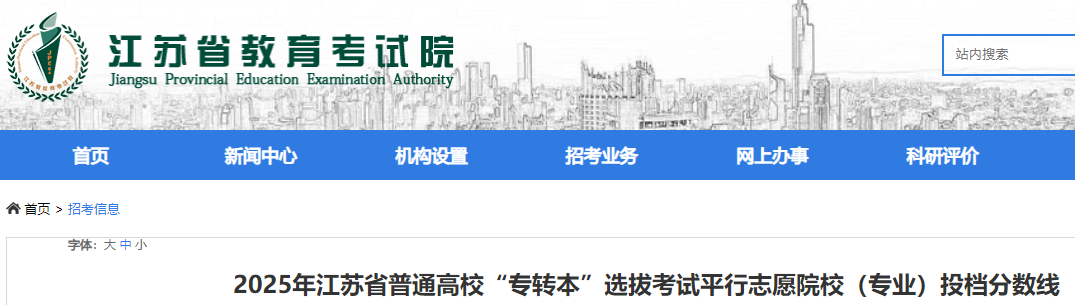2025年江苏普通高校“专转本”选拔考试平行志愿院校（专业）投档分数线
