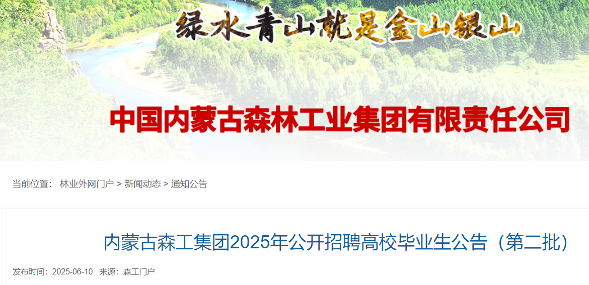 2025年内蒙古森工集团第二批公开招聘高校毕业生144人 7月10日截止报名