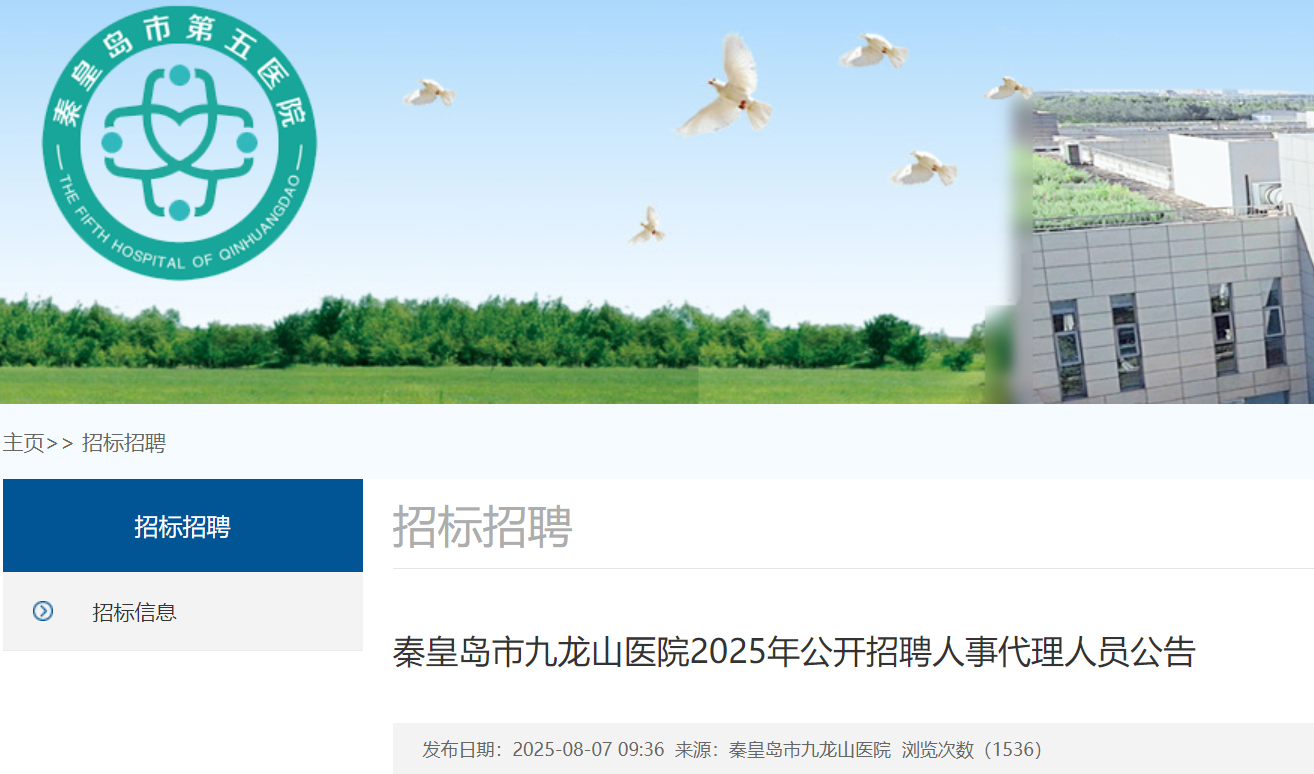 2025年河北秦皇岛市九龙山医院公开招聘人事代理护士21名 8月8日-14日报名