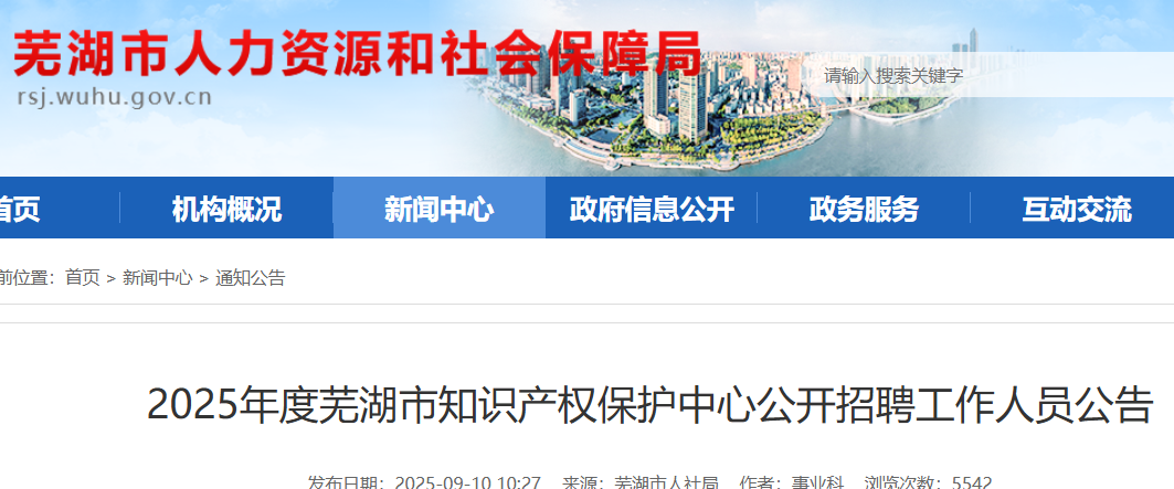 2025年安徽芜湖市知识产权保护中心招聘9人 报名时间9月15日至9月19日