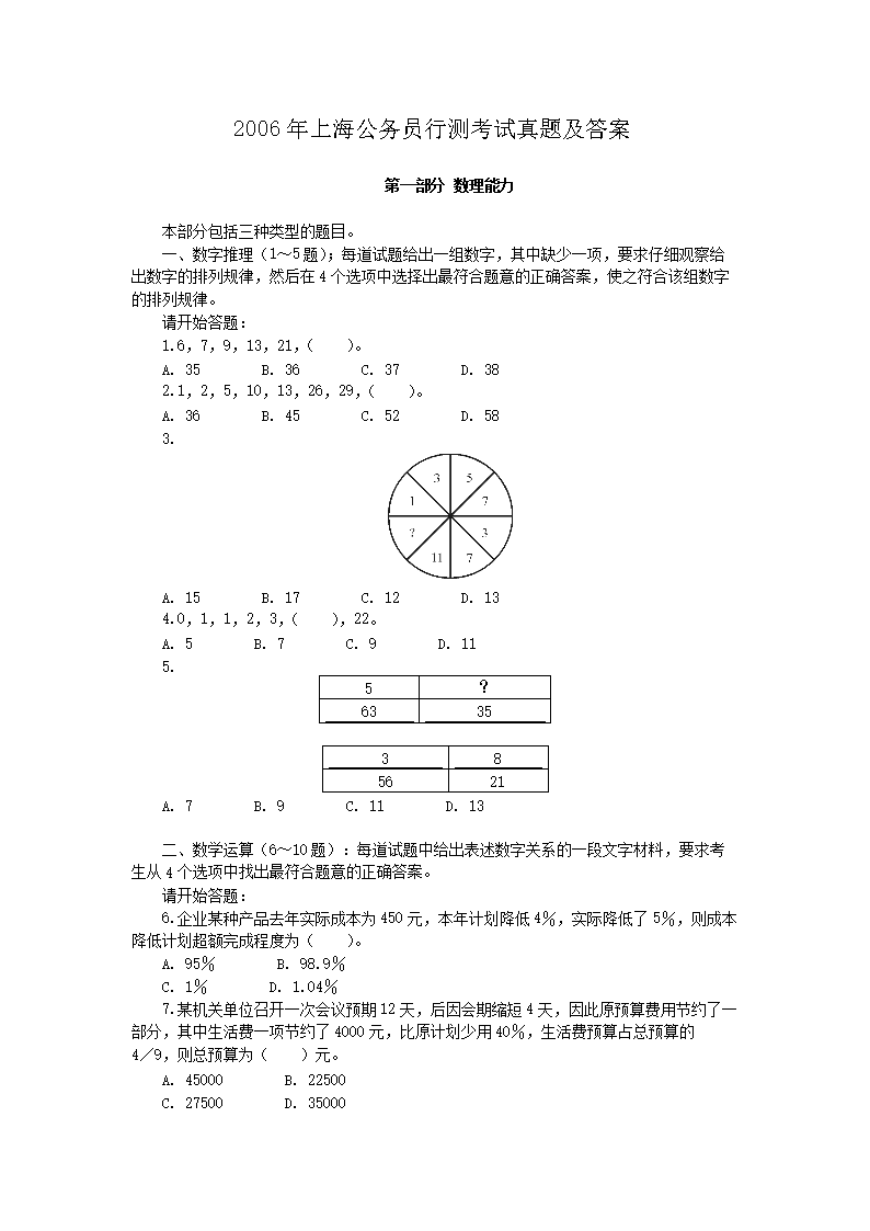 2006���Ϻ�����Ա�в⿼�����⼰��