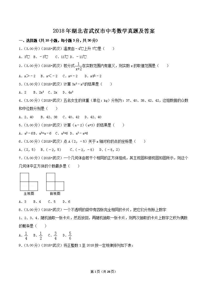 2018�����ʡ�人���п���ѧ���⼰��