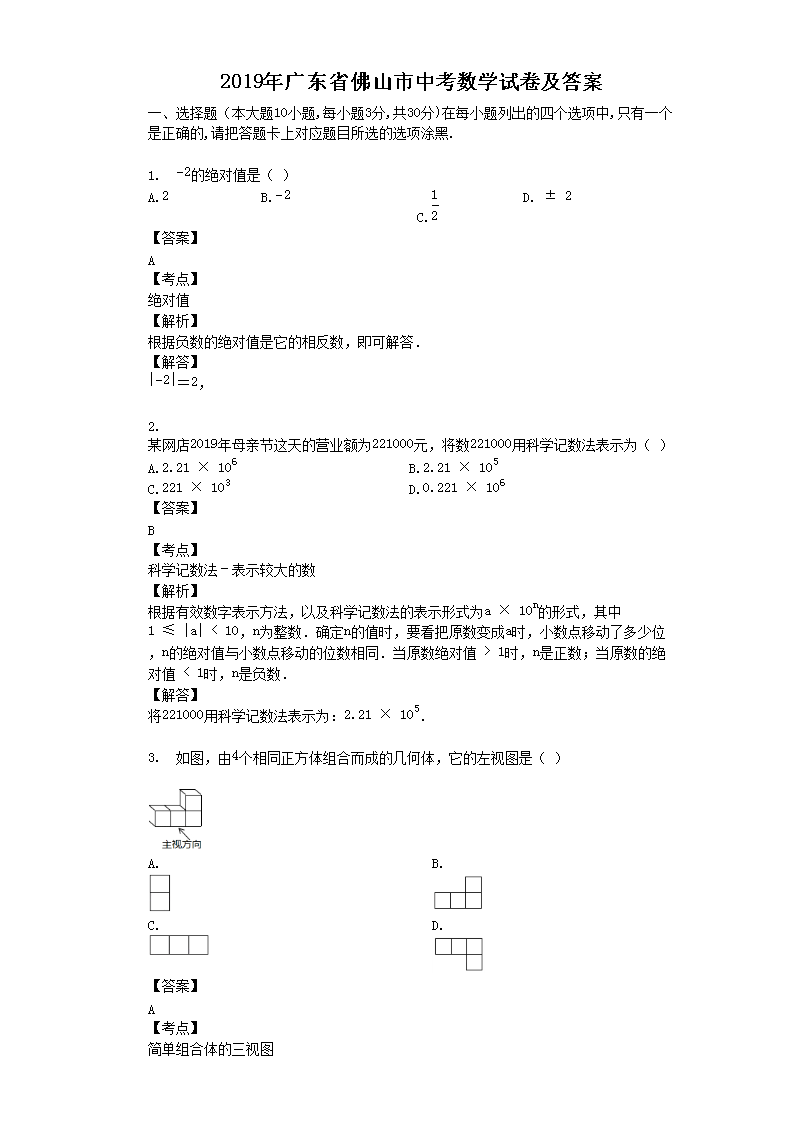 2019��㶫ʡ��ɽ���п���ѧ�Ծ�����