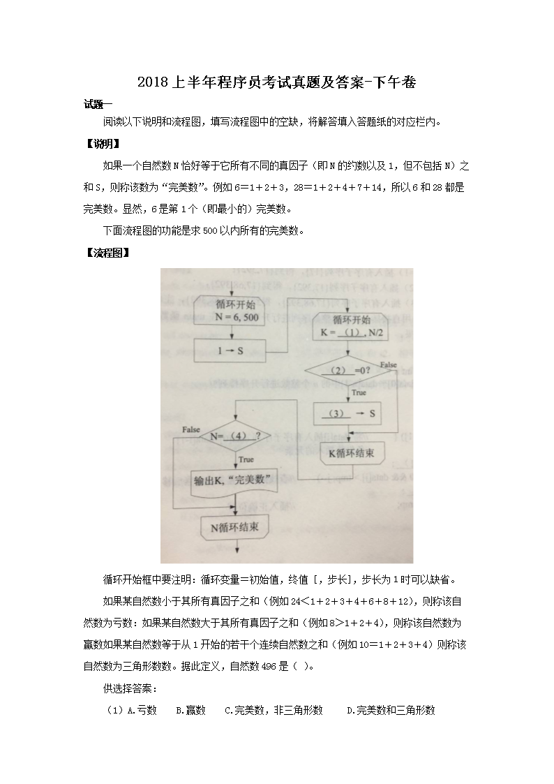 2018上半年程序员考试真题及答案-下午卷
