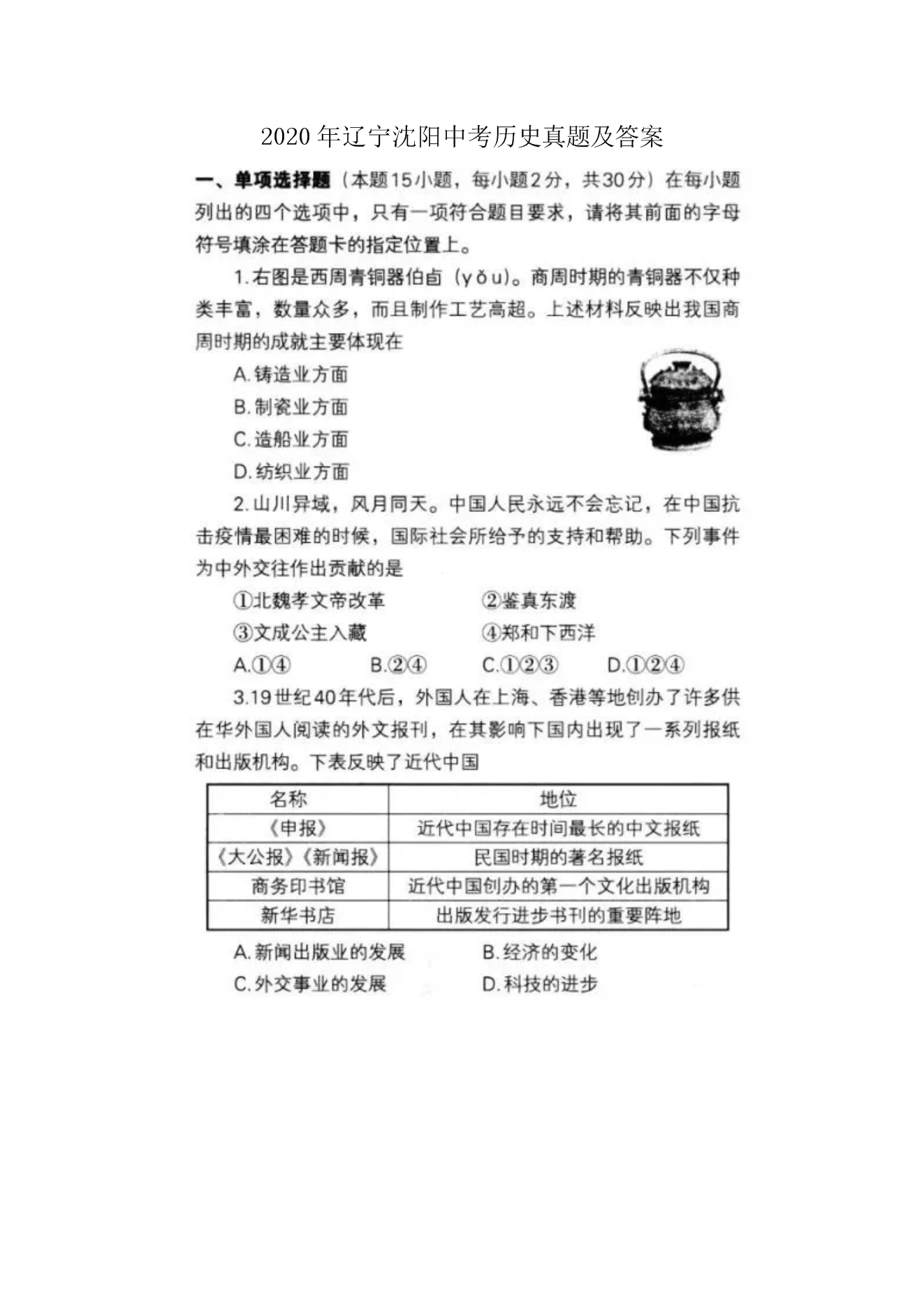 2020�����������п���ʷ���⼰��