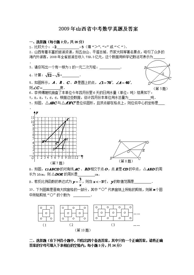 2009��ɽ��ʡ�п���ѧ���⼰��