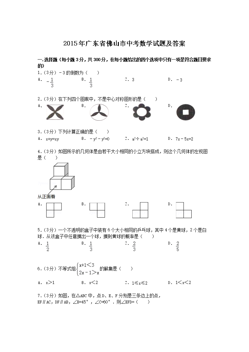 2015��㶫ʡ��ɽ���п���ѧ���⼰��