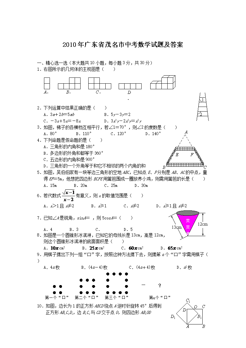 2010��㶫ʡï�����п���ѧ���⼰��
