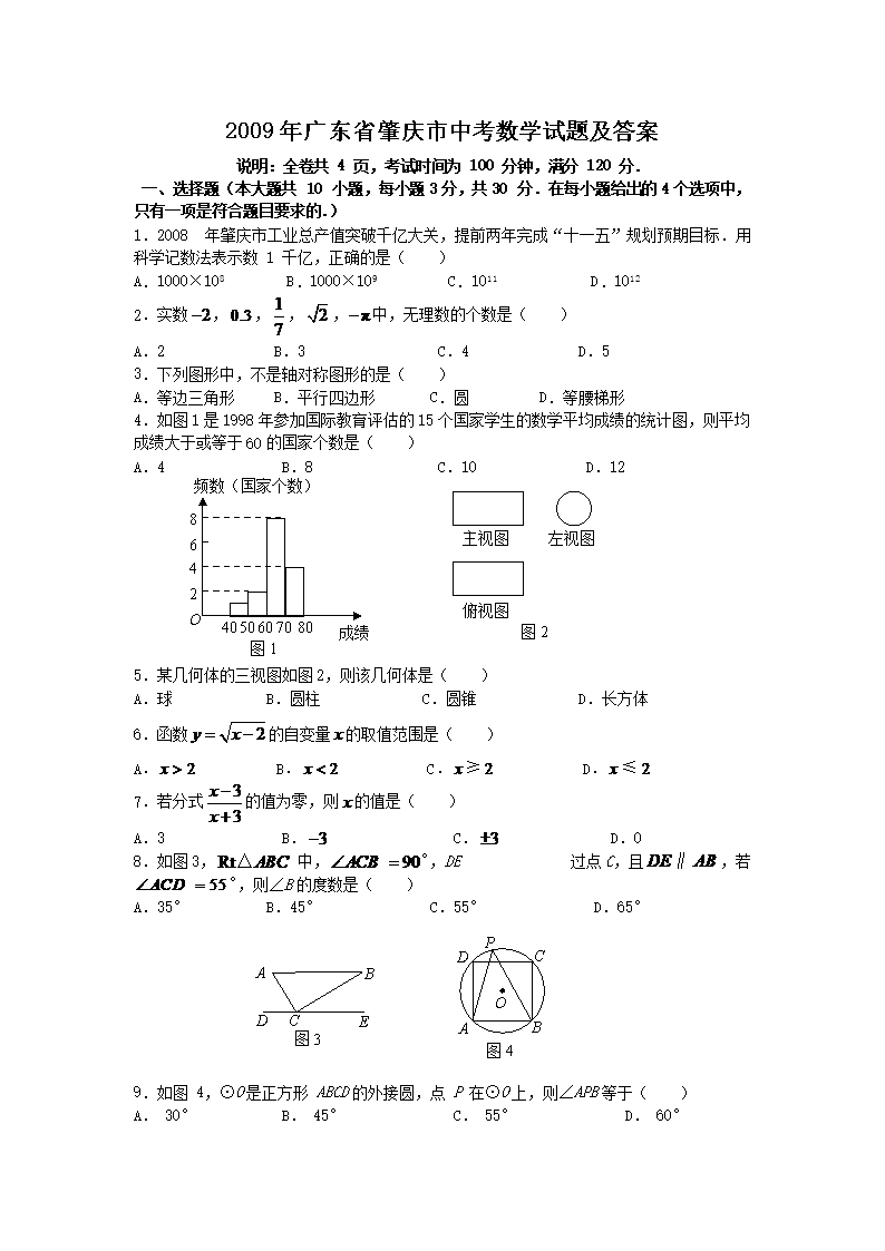 2009��㶫ʡ�������п���ѧ���⼰��