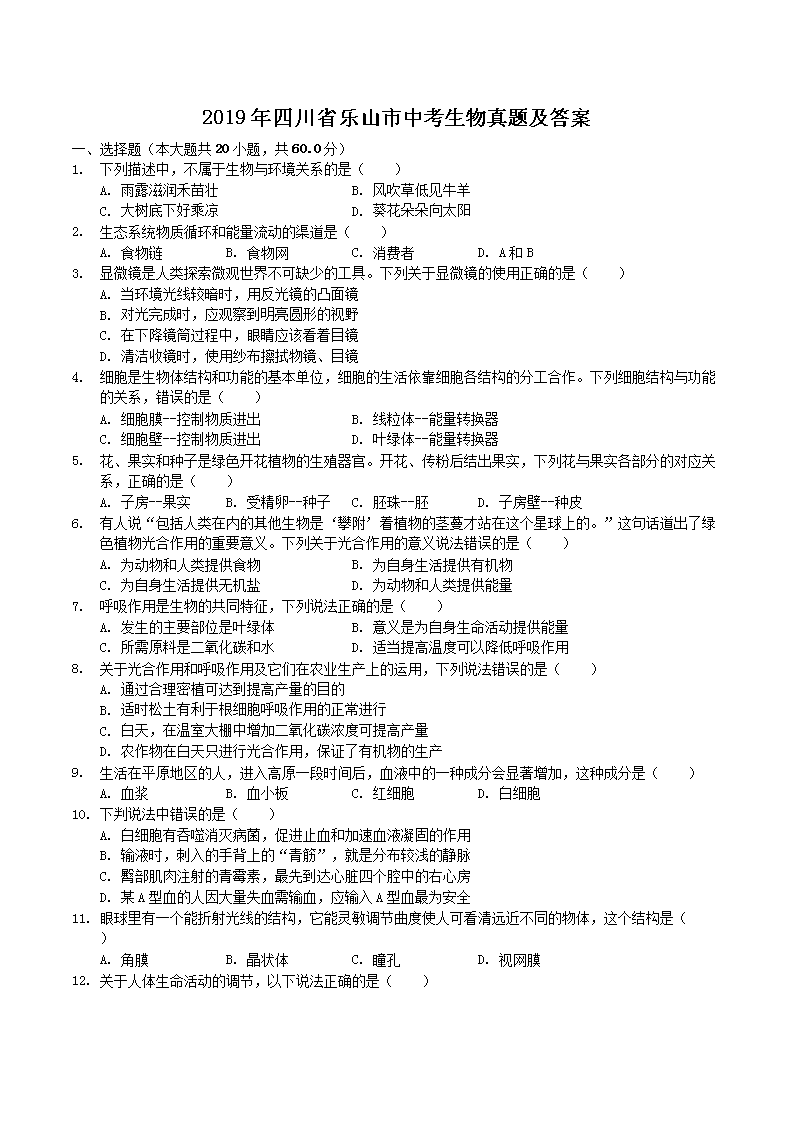 2019���Ĵ�ʡ��ɽ���п��������⼰��