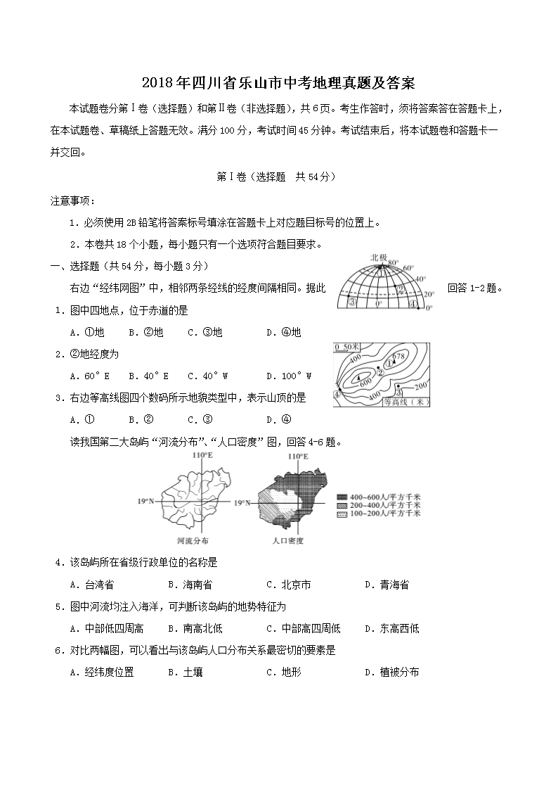 2018���Ĵ�ʡ��ɽ���п��������⼰��