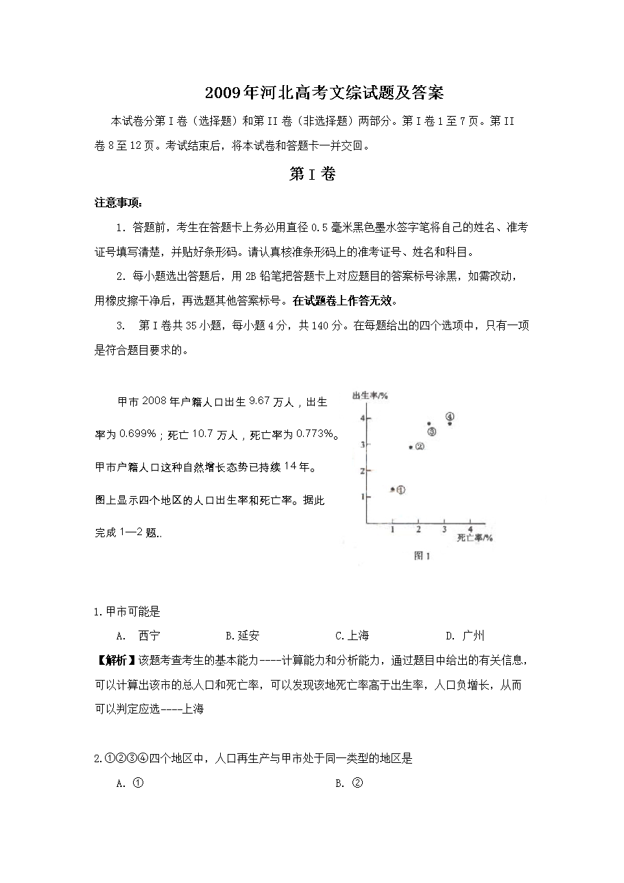 2009年河北高考文综试题及答案