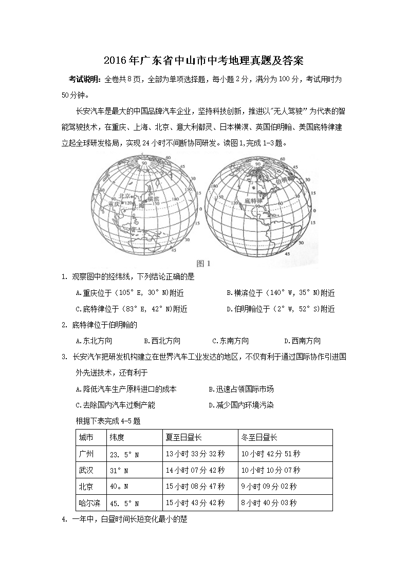 2016��㶫ʡ��ɽ���п��������⼰��