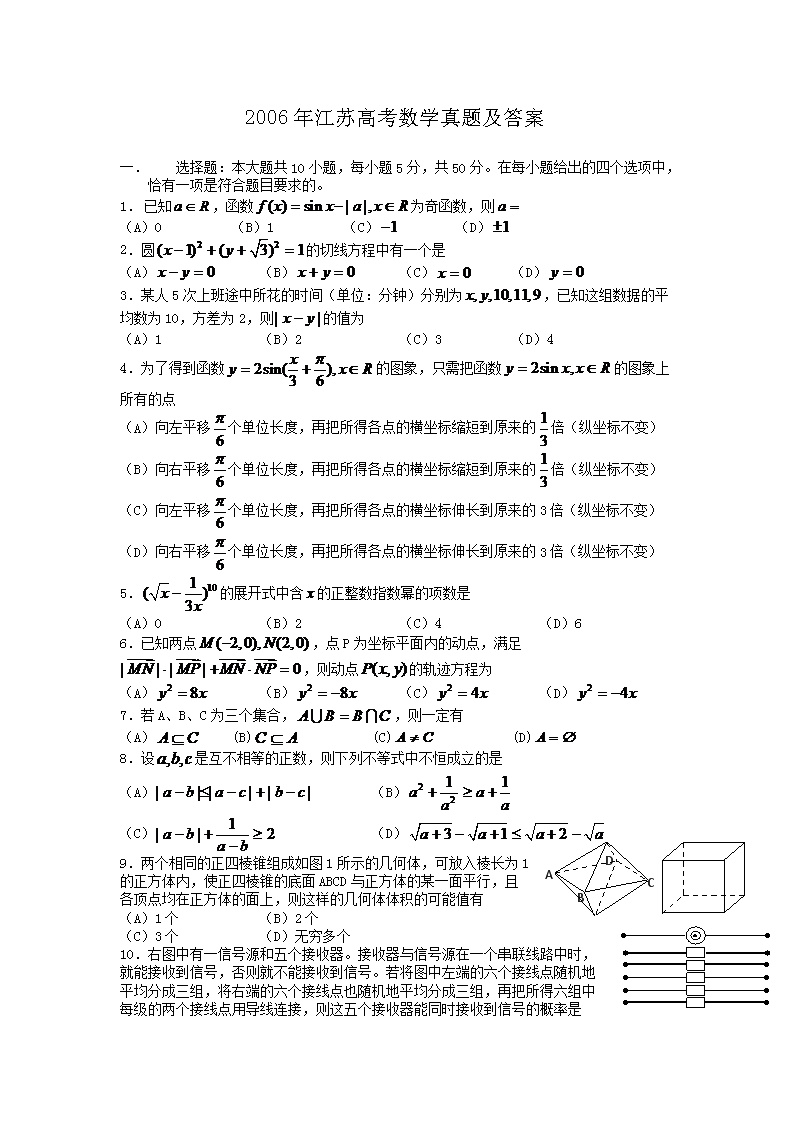 2006年江苏高考数开云kaiyun(中国)真题及答案