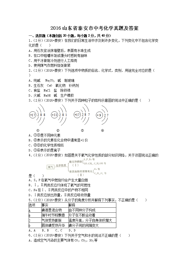 2016ɽ��ʡ̩�����п���ѧ���⼰��