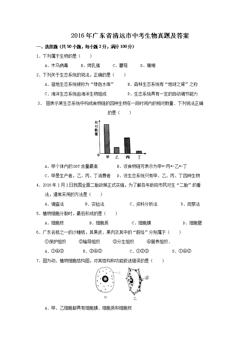 2016��㶫ʡ��Զ���п��������⼰��