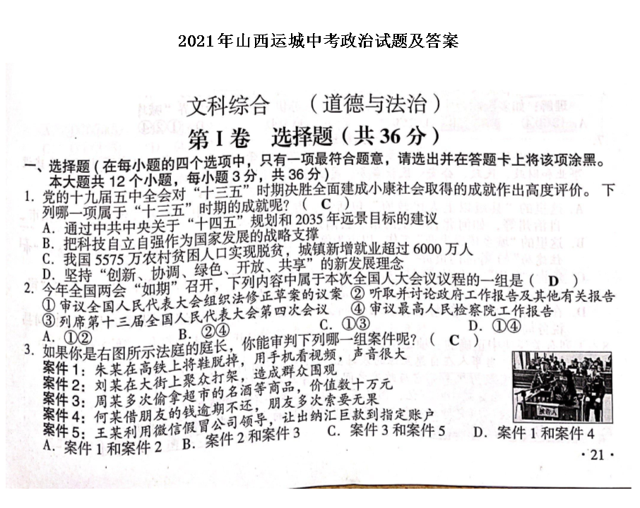 2021��ɽ���˳��п��������⼰��