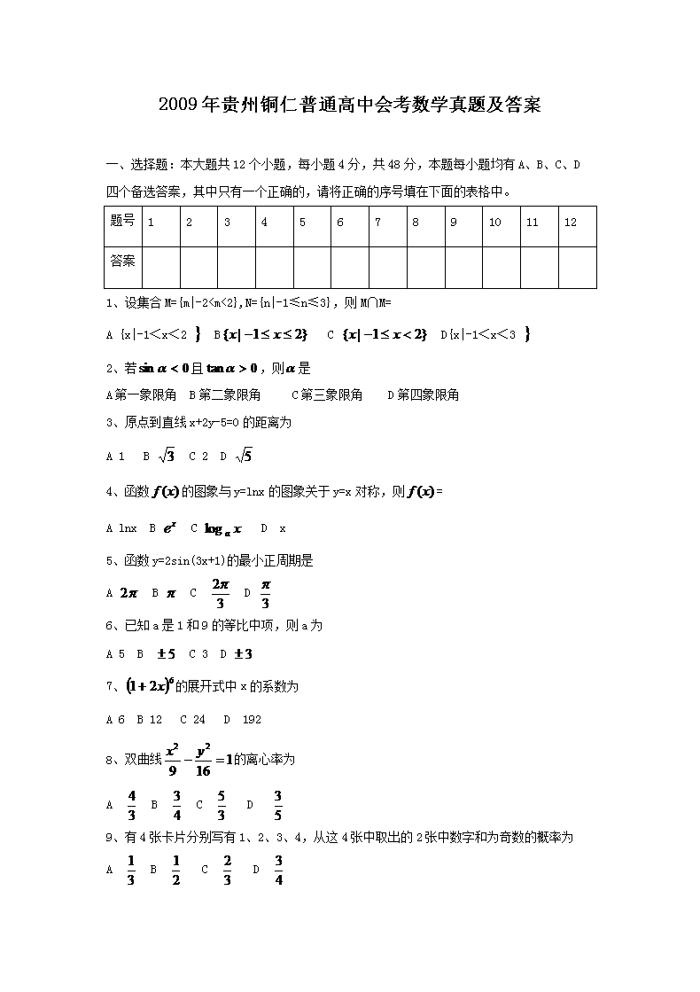 2009�����ͭ����ͨ���лῼ��ѧ���⼰��