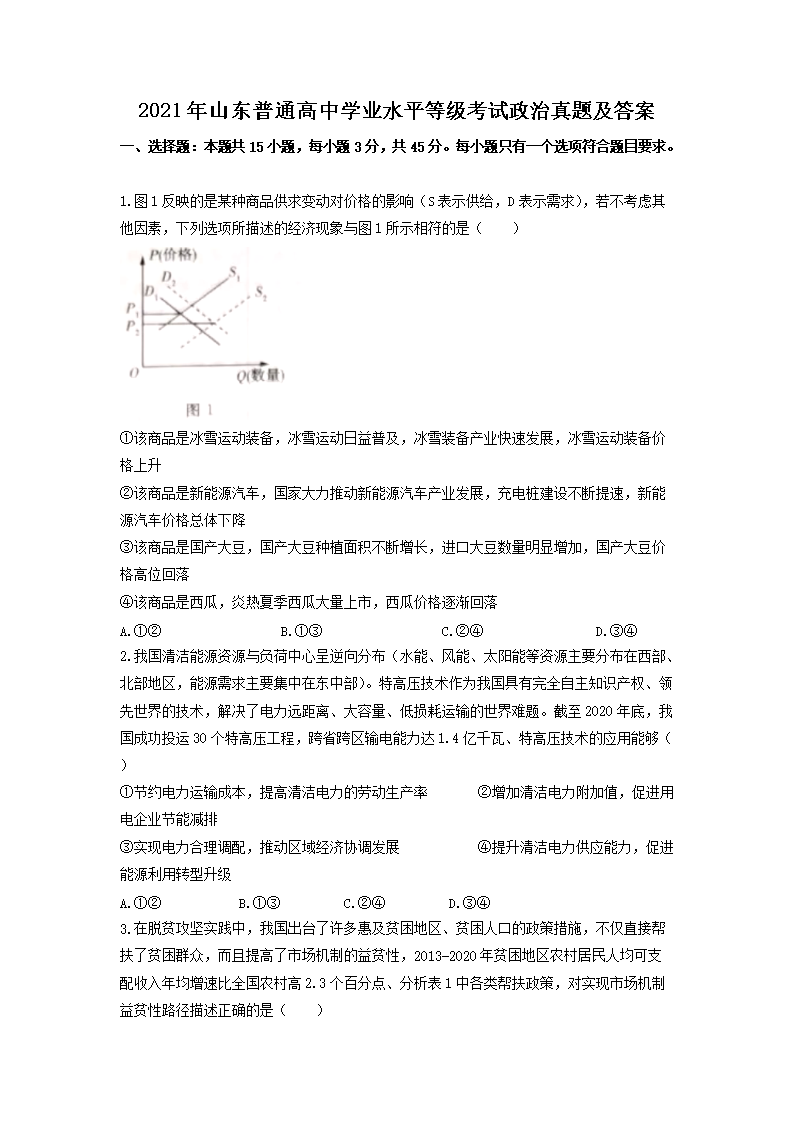 2021��ɽ����ͨ����ѧҵˮƽ�ȼ������������⼰��