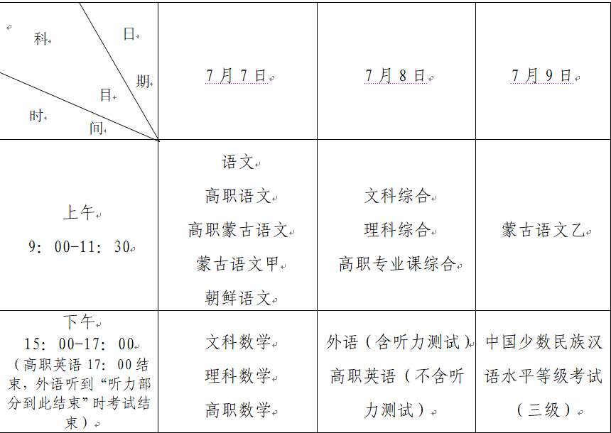 2020年内蒙古锡林普通高考时间