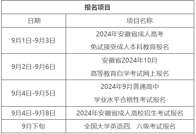 安徽2024年9月教育招生考试月历公布.png