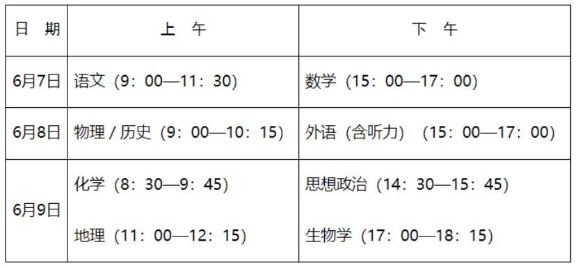 2025年江西高考考试时间：6月7日-9日 高考考试总分750分