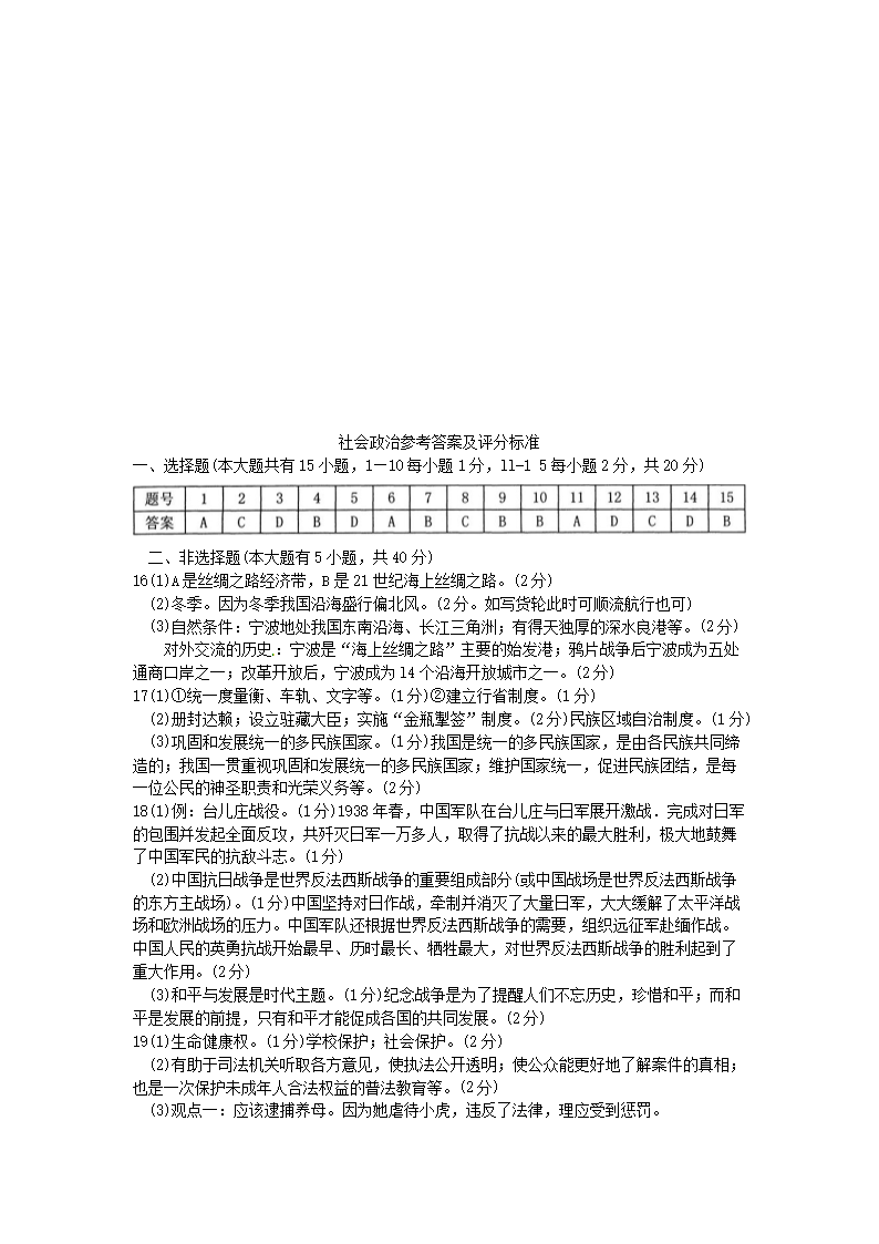 2015浙江省宁波市中考道德与法治真题及答�?.png