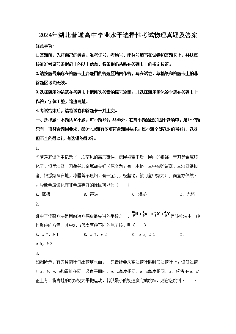 2026年湖北普通高中学业水平选择性考试物理真题及答案(Word版)